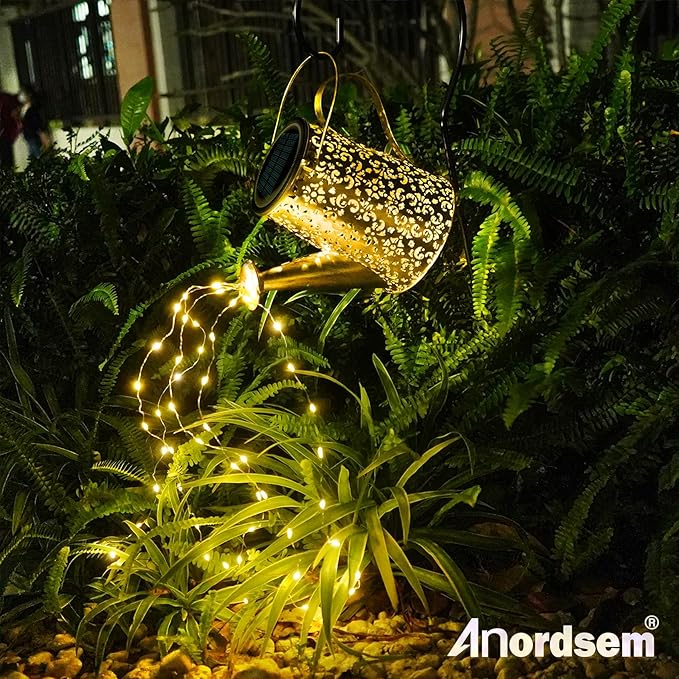 Anordsem Solar Watering Can Lights: Metal Cloud Lantern Outdoor with Hook - Waterproof Garden Art Hanging Decoration for Yard Patio Lawn - Christmas Birthday Gifts for Women Mom Grandma