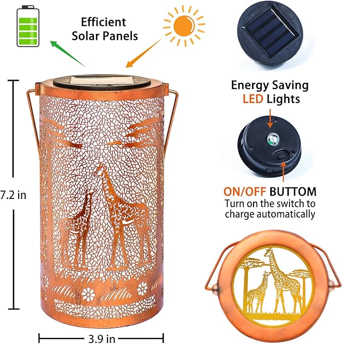 Giraffe Solar Lanterns Outdoor Waterproof Hanging Solar Lights Giraffe Gifts for Women Men Metal Decorative LED Giraffe Lanterns for Garden Decor,Yard,Patio,Lawn,Tabletop,Pathway,Landscape