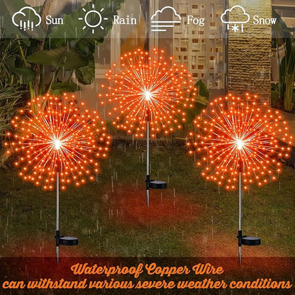 6 Pcs Easter Solar Firework Stake Lights 180 LED 8 Modes Solar Waterproof LED Sparkler Lights Outdoor Decoration for Easter Day Xmas Holiday Garden Patio Yard Pathway Walkway, Orange