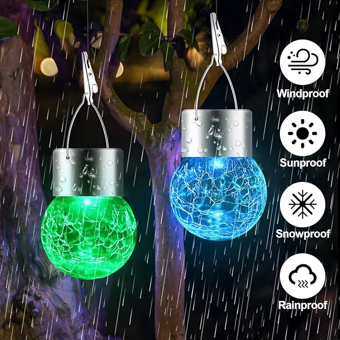 24-Pack Globe Solar Lanterns, Waterproof LED Porch Lights