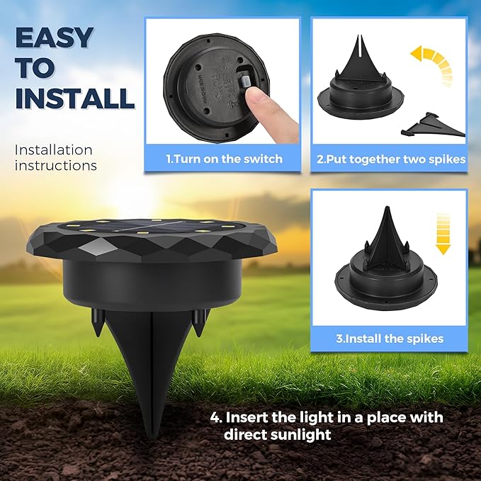 SOLPEX Mini Solar Ground Lights, 12 Pack Solar Lights Outdoor Waterproof, Landscape Lighting for Garden Pathway Driveway Walkway (Warm White)
