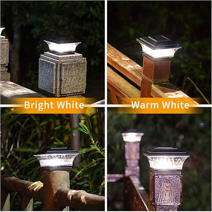 HUYIENO Solar Post Cap Lights Outdoor LED Lighting Deck Fence Cap Light Two Light Modes Warm White/Bright White Suitable for 4x4 Wooden Posts (Black, 12pk)