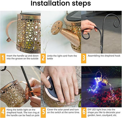 Solar Lights Outdoor Decorative, 2 Pack Metal Solar Watering Can Lights Waterproof, Small Hanging Garden Decor Yard Lights Outside Patio Lawn, Gifts for Mom Grandma Women Birthday(Colorful)