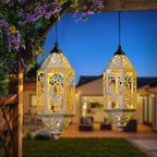 2-Pack Elegant Hanging Solar Lanterns for Outdoor, Waterproof LED