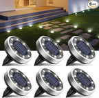 6-Pack Solar Ground Disk Lights, Cool White Waterproof LED