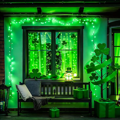 YEGUO Christmas Lights Battery Operated, 2 Pack Each 33ft 100 LED Green String Lights Outdoor Waterproof, Green Wire Fairy Christmas Light Indoor with Remote