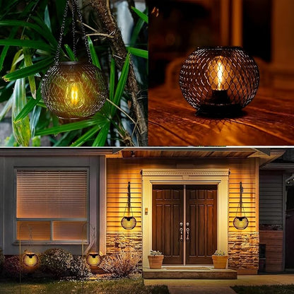 2 Pack Hanging Solar Lanterns Outdoor Waterproof, Gifts for Women Mom Grandma, Brighter Metal Solar Hanging Lanterns, Outdoor Decorative Light for Patio, Lawn, Pathway, Garden Decor