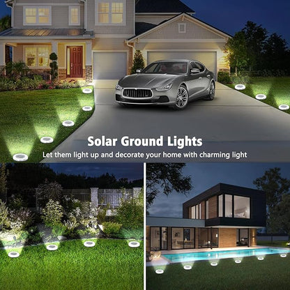 8 Pack Solar Ground Lights Outdoor Waterproof, 8 LED Solar Disc Lights, IP65 Waterproof Long Lasting Flat Light for Garden Pathway Walkway (Cool White)