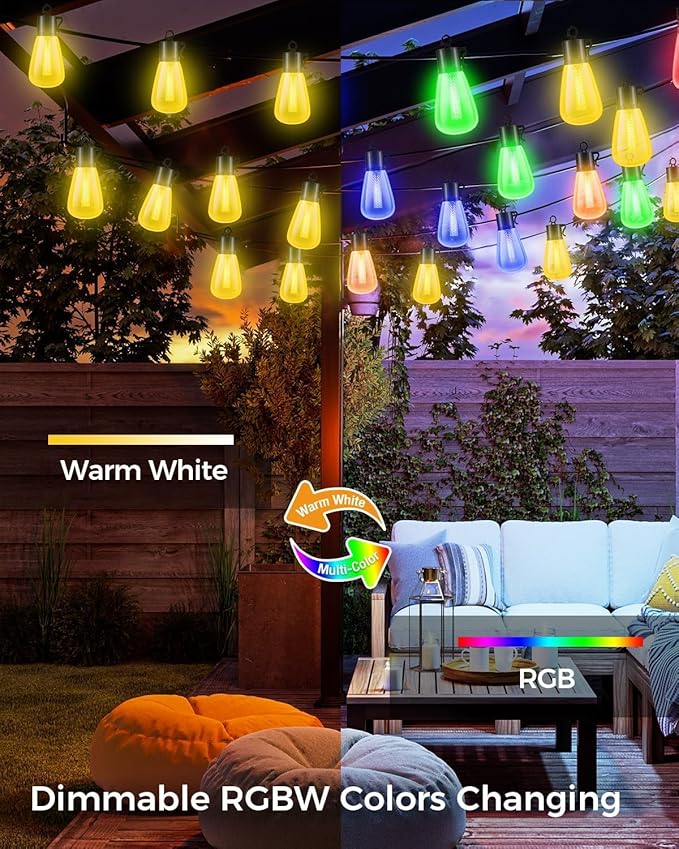 litogo 120FT Color Changing Outdoor String Lights with Remote - Dimmable LED RGB Patio Lights for Outside with Shatterproof Waterproof Edison Bulbs for Yard Gazebo Party Wedding Holiday