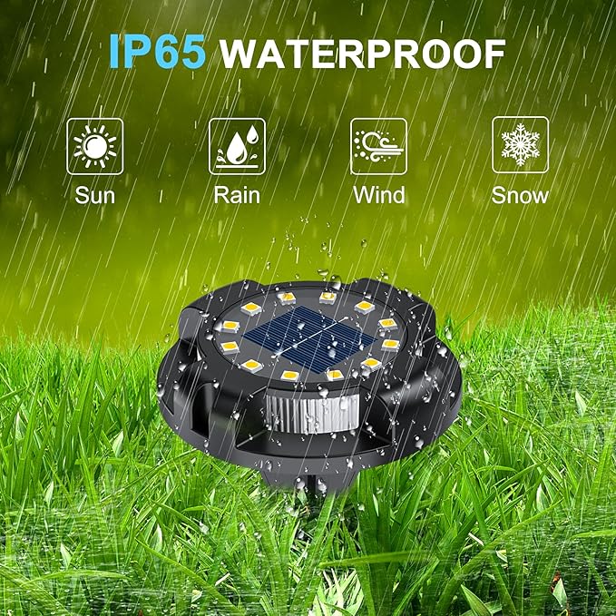 12-Pack Solar Ground Disk Lights, White Waterproof LED