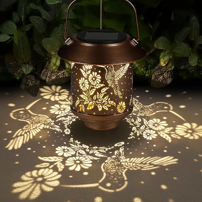 Hummingbird Solar Lantern Outdoor Hanging Sunflower Lights Gifts for Women Mom Metal Garden Decor Outside Waterproof LED Lanterns for Patio