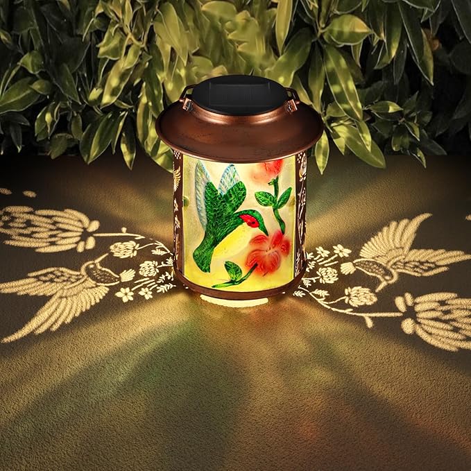 Hummingbird Solar Lanterns Outdoor Waterproof, Birthday Gifts for Women Mom Grandma , Metal Garden Decor Hanging Solar Lights Outside Decorative for Yard Patio Backyard Porch Decorations