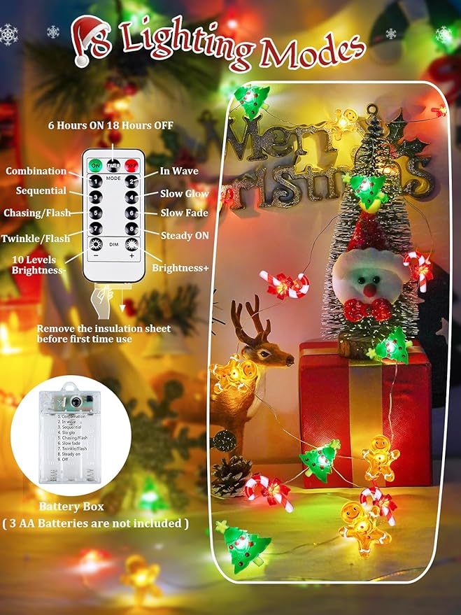10ft Christmas LED String Lights, Waterproof Timer Lights