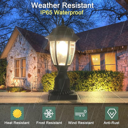 Solar Post Lamp Lights, Dusk to Dawn Post Light with Pier Mount Base, Outdoor Waterproof Solar Motion Sensor Lights for Garden Yard Landscape Pole Pillar