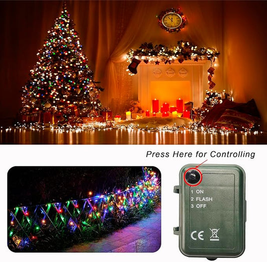 Colorful String Lights Battery Powered, 2 Pack Total 66.6 FT 200 LED Christmas String Lights Indoor Outdoor Decoration, Twinkle Fairy Light for Classroom Dorm Bedroom Xmas Tree Party Decor