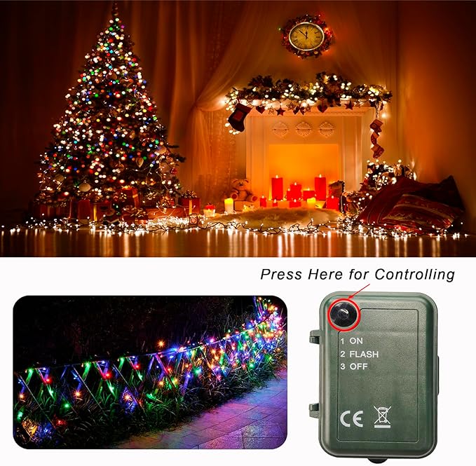 Colorful Battery Powered String Lights, 4 Pack Total 66.6 FT 200 LED String Fairy Lights Indoor Outdoor Christmas Decoration, Twinkle Fairy Light for Party Room Classroom Xmas Tree Party Decor