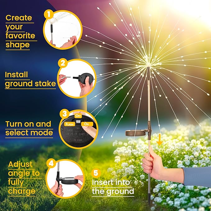 GIGALUMI Garden Decor Outdoor Lights 120LED 2Pack, Solar Garden Lights for Christmas Outside Fairy Firework Decorative,Solar Powered for Yard Pathway Flowerbed Planter Balcony Patio Decor (Multicolor