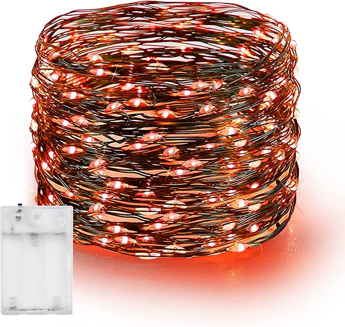 Dazzle Bright Halloween Fairy String Lights, 20 FT 60 LED Copper Wire Battery Operated Waterproof Lights, Halloween Decorations for Indoor Home Outdoor Garden Patio Yard Party Decor (Orange)