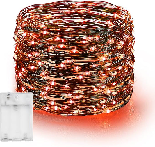 Dazzle Bright Halloween Fairy String Lights, 20 FT 60 LED Copper Wire Battery Operated Waterproof Lights, Halloween Decorations for Indoor Home Outdoor Garden Patio Yard Party Decor (Orange)
