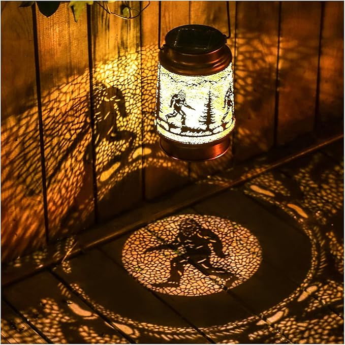 Bigfoot Solar Lanterns Outdoor Waterproof Hanging Solar Lights Big Foot Sasquatch Gifts for Men Women Metal Decorative LED Lanterns for Yard, Patio, Lawn, Pathway, Landscape, Garden Decor