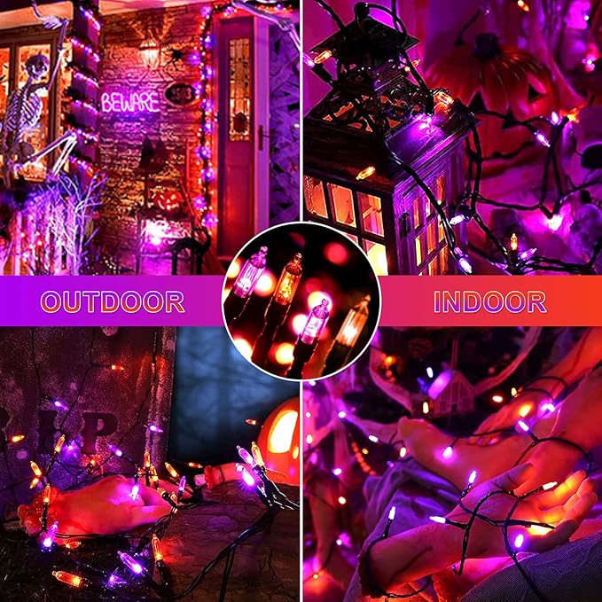 Tcamp Battery Operated Halloween Lights Motion Activated Sync with Music, 33FT 100 LED Orange Purple String Lights with Spooky Music for Outdoor Indoor Halloween Decor (6 Lighting Modes)