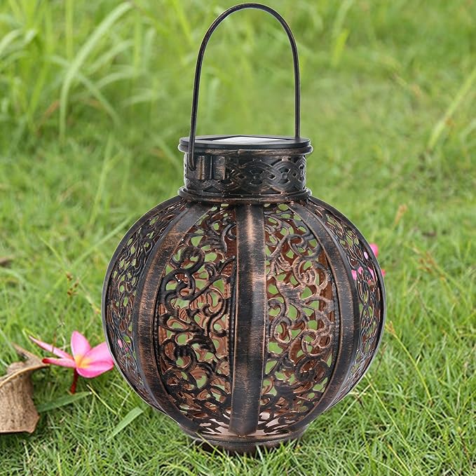 MAGGIFT 2 Pack Hanging Solar Lanterns Outdoor - Vintage Solar Powered Lantern for Outside - Waterproof Solar Lights for Yard Decor 6 Lumens, Copper