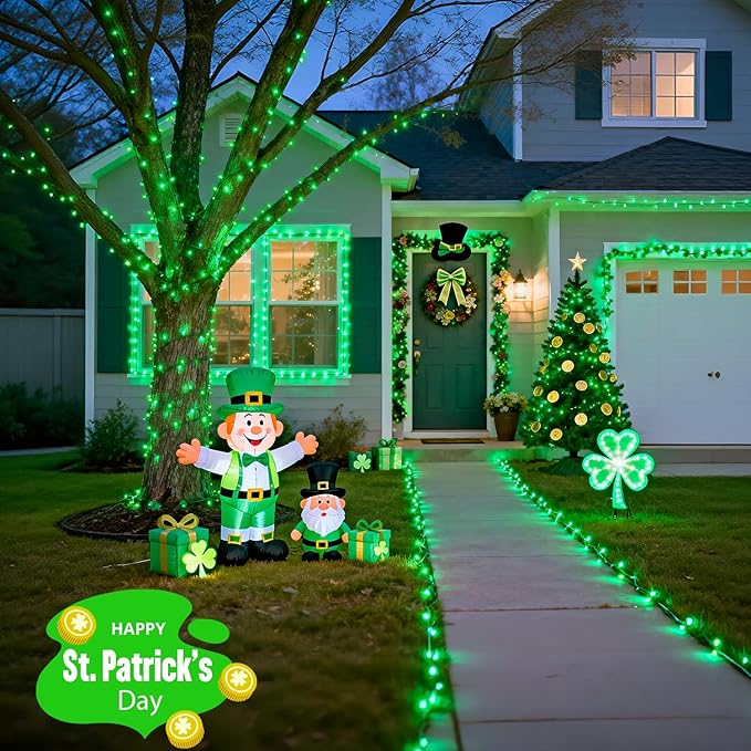 JMEXSUSS 2 Pack Green Christmas Lights for St Patrick, Each 33 FT 100 LED Green Battery Operated Lights, Battery Operated String Light Outdoor for Outside St Patrick Decoration Tree House Garden Decor