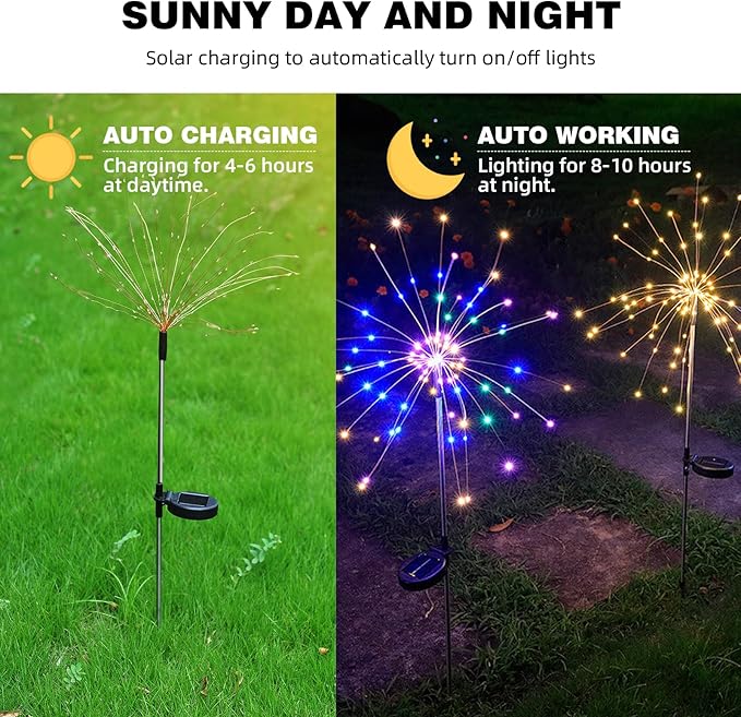 YOTOZU 2 PCS Solar Firework Light, Outdoor Solar Garden Decorative Lights 120 LED Powered 40 Copper Wires String DIY Landscape Light for Walkway Pathway Backyard Decoration Parties Perfect Gifts(Red)