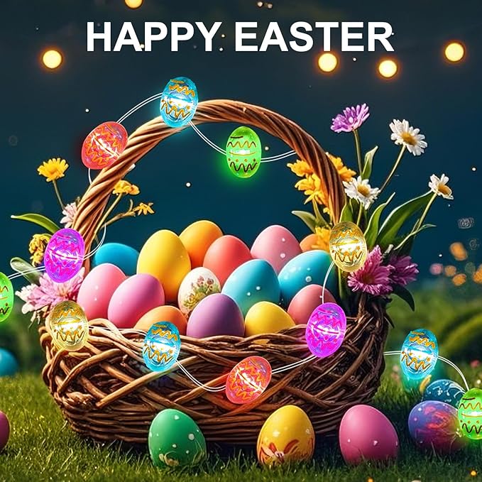 Aogist 50LED Easter Egg Fairy Lights - 16ft Super Bright 3D Egg String Light Battery Operated Decor for Indoor/Outdoor Easter Basket Spring Party Home Yard Tree Decor,2 Pack