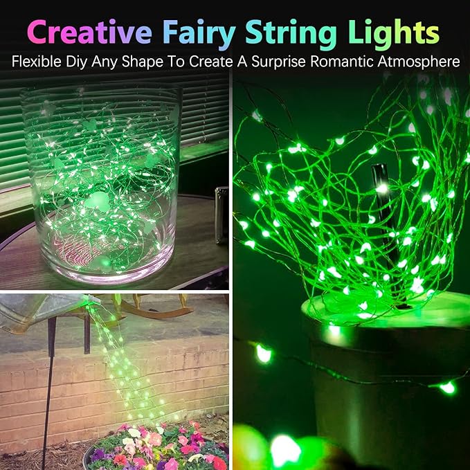 4 Pack 20FT 60LED St Patrick’s Day Battery Operated Fairy Lights with Timer, Waterproof Battery String Lights Outdoor Indoor, Twinkle Lights for Bedroom Christmas St Patrick’s Day Decorations (Green)