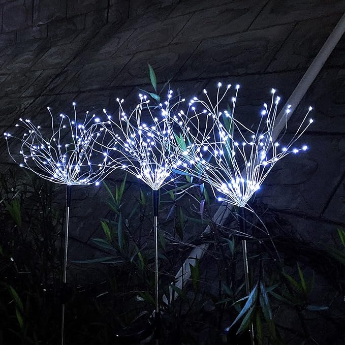 JJGoo Solar Firework Lights, 2 Pack 120 LEDs 2 Lighting Modes Solar Garden Lights Outdoor Waterproof for Yard Patio Walkway Pathway Party Wedding Christmas Decorative- Cool White