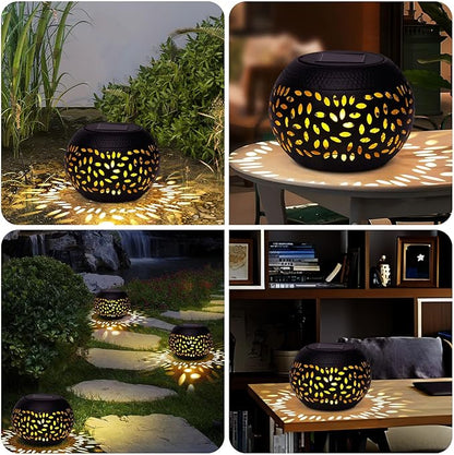 Solar Lanterns Outdoor Table Lights,2 Pack Outdoor Waterproof Decor, Hollow Out Retro Black Metal Solar Patio Lamps,Yard Porch Garden Balcony Indoor Desk Bedroom Tabletop Decorations