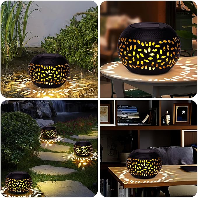 Solar Lanterns Waterproof Outdoor - 2 Pack Hollow Out Retro Metal Solar Lights, Unique Gardening Gifts for Women Mom, Outside Garden Yard Porch Lawn Indoor Tabletop Decorations