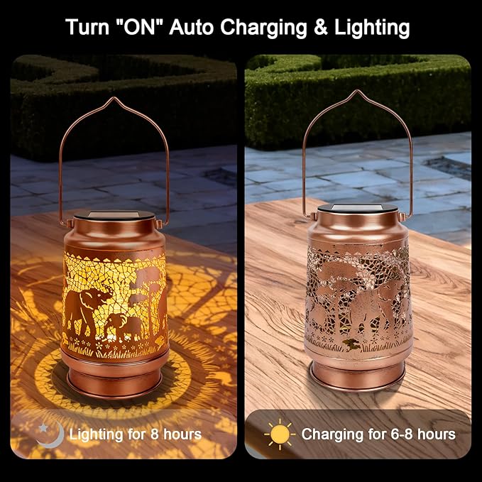 Elephant Solar Lanterns Outdoor Waterproof - Wxiben Elephant Decor for Garden Yard Patio Lawn, Hanging Solar Lights for Outside, Birthday Christmas Mother's Father's Day Gifts for Mum Dad Grandpa