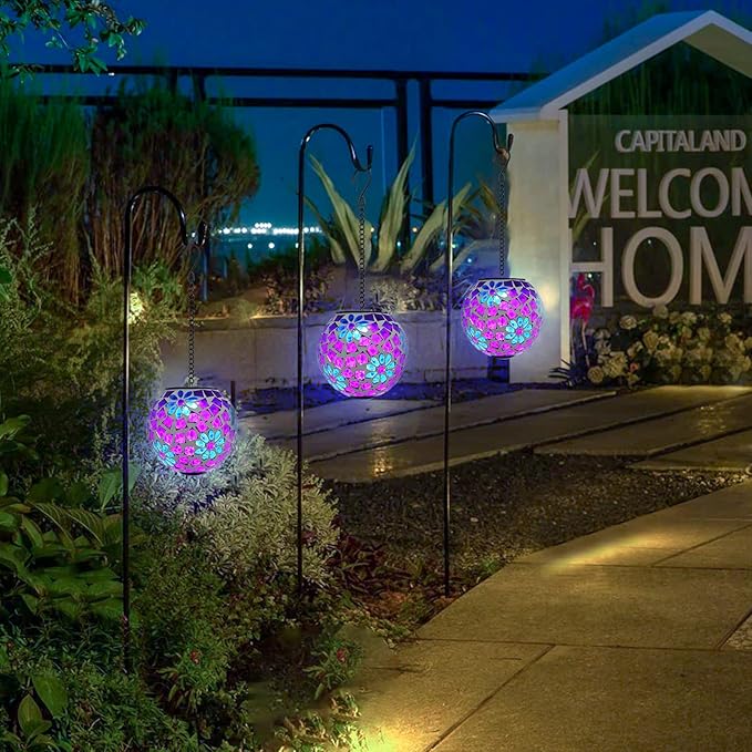 Solar Mosaic Lanterns, Patio Hanging LED Decor