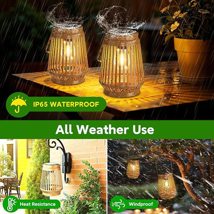 Solar Lanterns Outdoor Waterproof Brighter Up to 12 Hrs Outdoor Hanging Solar Lights, Retro Metal Outside Lanterns Auto On/Off for Patio, Yard Decor, Gifts for Women Mom Father