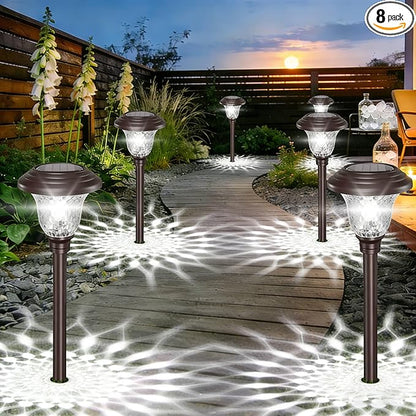 BEAU JARDIN 8 Pack Solar Pathway Lights White+Color Changing Stainless Steel 3 Mode Outdoor Multicolor Metal Solar Powered Waterproof Glass for Garden Landscape Path Yard Walkway Driveway Bronze