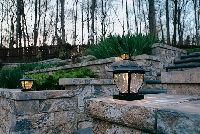 Maxsa 41681 Solar Wave Style Post Cap and Deck Railing LED Lights with Glass Housing for 4x4 Posts, Deck, Garden, Outdoor, Fits 4x4, 5x5 & 6x6 Posts, Dark Bronze, 2-Pack