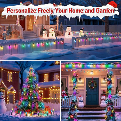 60Ft C9 Led Christmas Pathway Lights Outdoor, 40 Multicolor Bulbs Waterproof Connectable Extra Long Christmas Walkway Lights for Large Driveway, Yard, Lawn