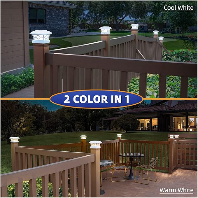 APONUO Solar Post Cap Lights 16 Pack with 1000mAh Battery - for 4x4 5x5 6x6 Fences, Larger Size & Longer Lasting, 2-Mode, IP64 Waterproof, for Deck Patio Yard (White)