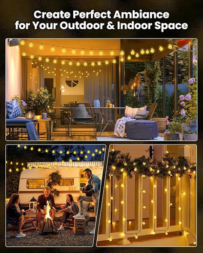 Solar String Lights Outdoor 60 LED 36FT with 8 Lighting Modes, Waterproof Solar Powered Crystal Globe Patio Lights for Garden Yard Porch Wedding Party Decor (Warm White)