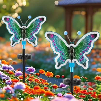 Solar Butterfly Lights Outdoor,Butterfly Solar Lights for Outside, Solar Garden Decor, Outdoor Garden neon Lights,Pathway Butterfly Lights, Gifts for mom (Light Blue,2pack)