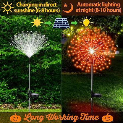 6 Pcs Easter Solar Firework Stake Lights 180 LED 8 Modes Solar Waterproof LED Sparkler Lights Outdoor Decoration for Easter Day Xmas Holiday Garden Patio Yard Pathway Walkway, Orange