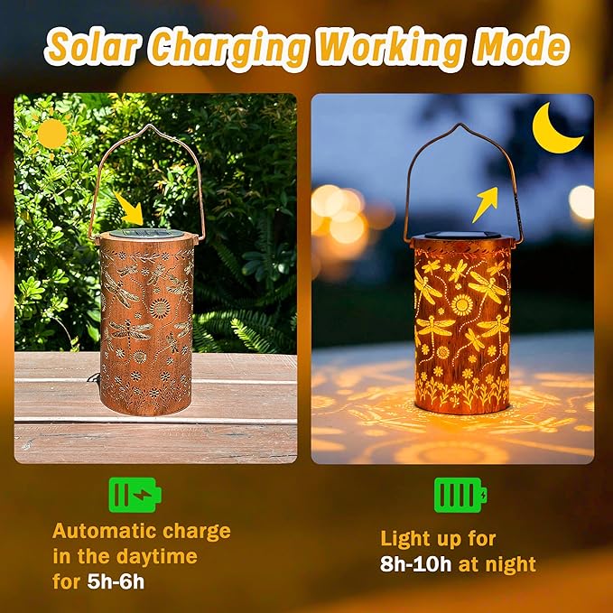 Dragonfly Flower Solar Lanterns Outdoor Waterproof, Birthday Gifts for Women Mom Grandma, Hanging Solar Lights for Yard, Patio, Porch, Garden Decor, Christmas Gifts for Her/Him