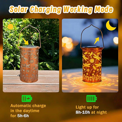 Dragonfly Flower Solar Lanterns Outdoor Waterproof, Birthday Gifts for Women Mom Grandma, Hanging Solar Lights for Yard, Patio, Porch, Garden Decor, Christmas Gifts for Her/Him