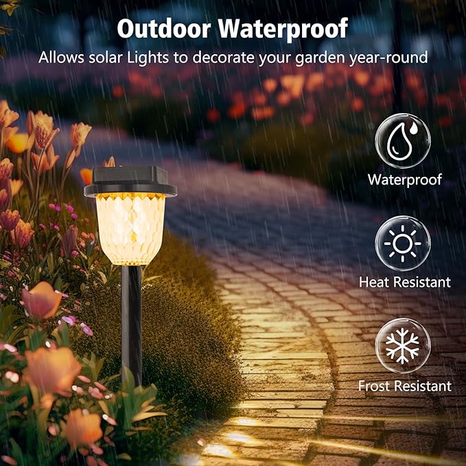 echosari 2 Pack Color Changing Solar Pathway Lights, Dynamic Pattern Multicolor & Warm White Solar Lights Outdoor Waterproof Garden Lights for Landscape Path Driveway Walkway Lawn