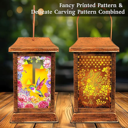 Hummingbird Solar Lanterns Outdoor Waterproof, Metal & Glass Hanging Lights Garden Decor, Birthday Gifts for Christmas Women Mom Mothers Day, Decorative Lights for Outside Yard Patio Backyard Porch