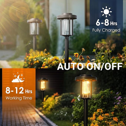 GIGALUMI Solar Pathway Lights, 3 Pack Garden Solar Outdoor Lights, IP65 Waterproof Landscape Lighting for Yard and Walkway, Solar Powered Garden Decor for Outside Patio Porch, Warm White