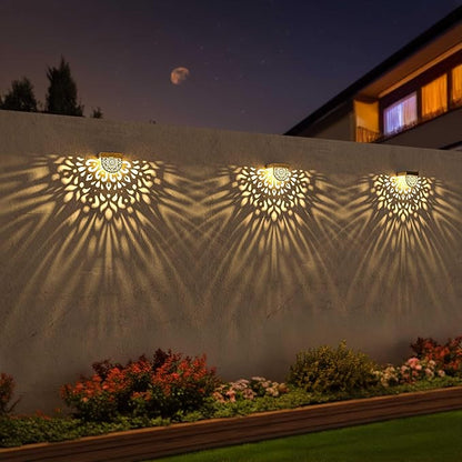 Solar Fence Lights 6 Pack Solar Step Lights Outdoor Waterproof LED Solar Powered Wall Lights Outdoor Decorations Warm Yellow Light Decorative Lighting for, Front Door, Backyard (Gold)