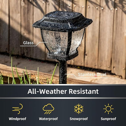 Solar Pathway Lights, Super Bright Solar Lights Outdoor Waterproof, 4 Pack Glass Solar Garden LED Lights, Landscape Lighting Decorative for Path, Yard, Patio, Walkway, Driveway,Slate Black